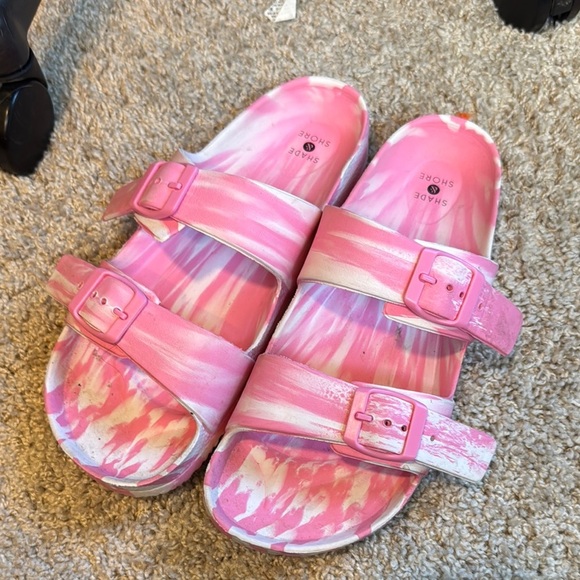 Shade & Shore Women’s Slides Pink White Marble Target Sandals - Picture 1 of 7